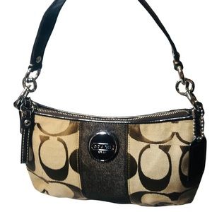 Authenticated Vintage Coach Signature Brown on Khaki Hobo Shoulder Bag